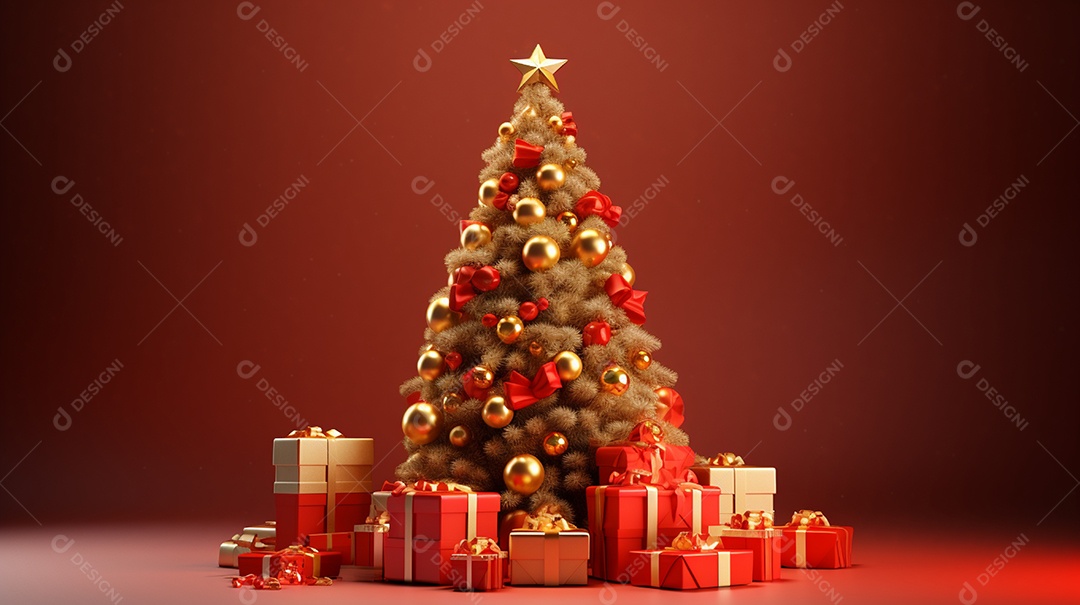 Árvore de natal decorada com presentes