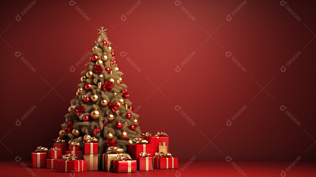 Árvore de natal decorada com presentes