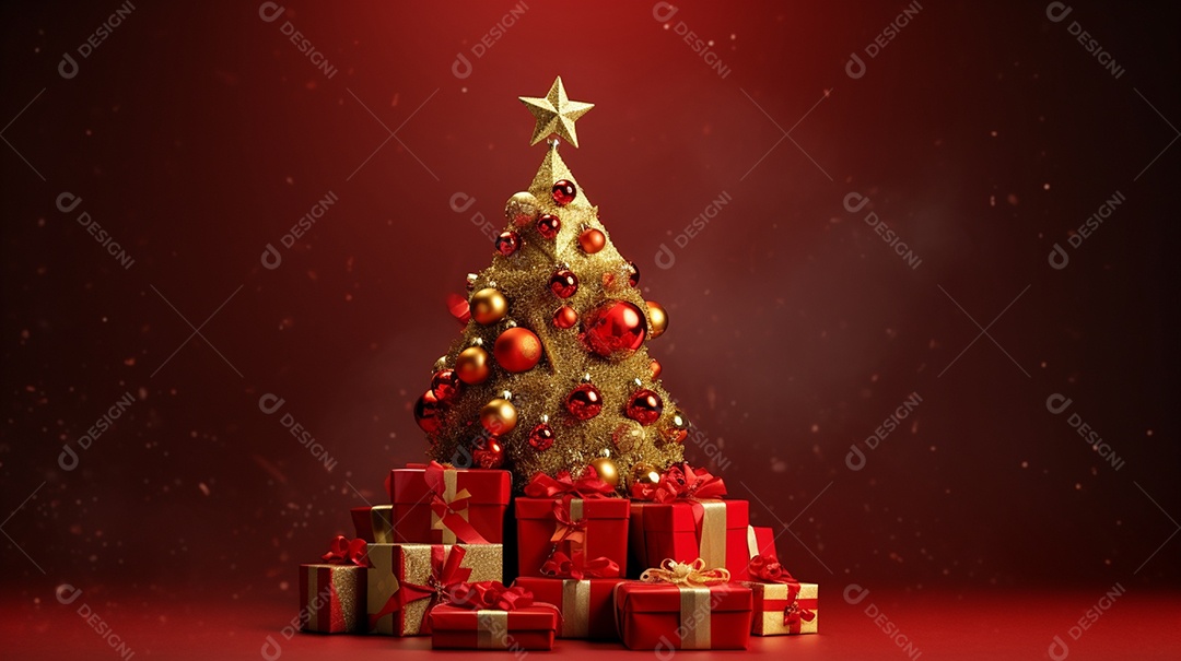 Árvore de natal decorada com presentes