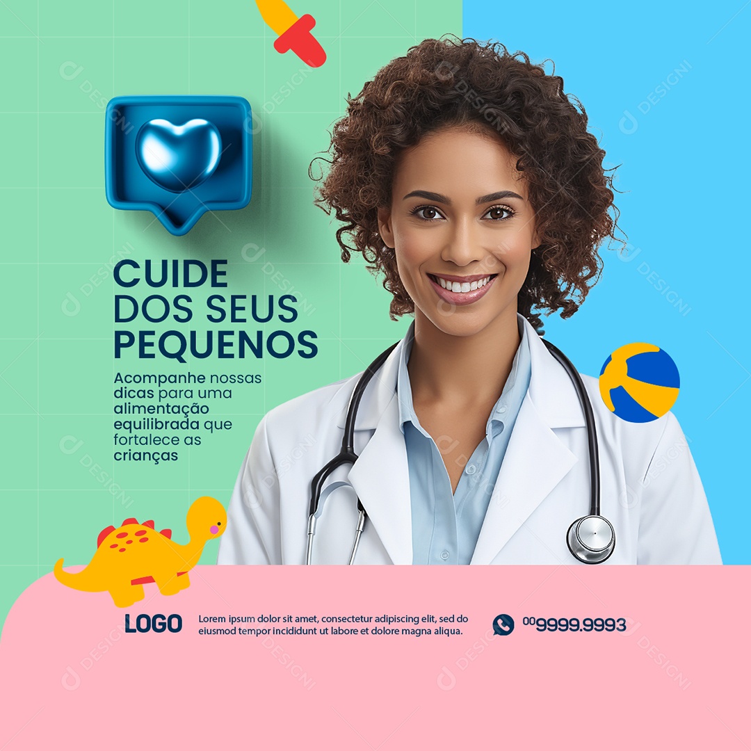 Clínica Pediatra Cuide dos Seus Pequenos Acompanhe nossas Dicas para uma Alimentação Equilibrada Social Media PSD Editável