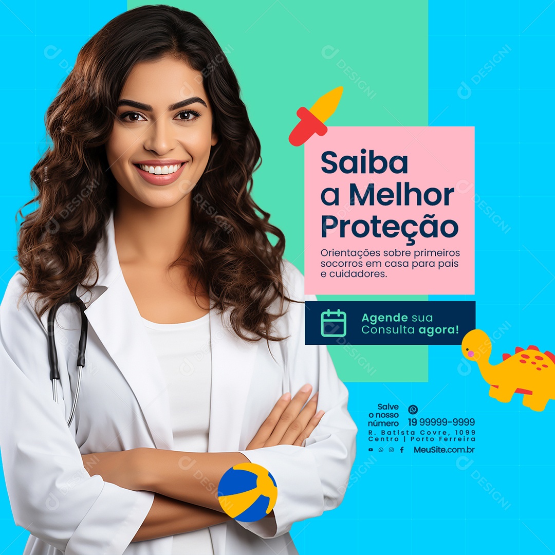 Clínica Pediatra Saiba a Melhor proteção Agende sua Consulta Agora Social Media PSD Editável
