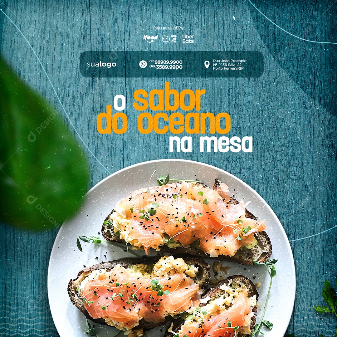 Restaurante O Sabor Do Oceano Na Mesa Social Media PSD Editável