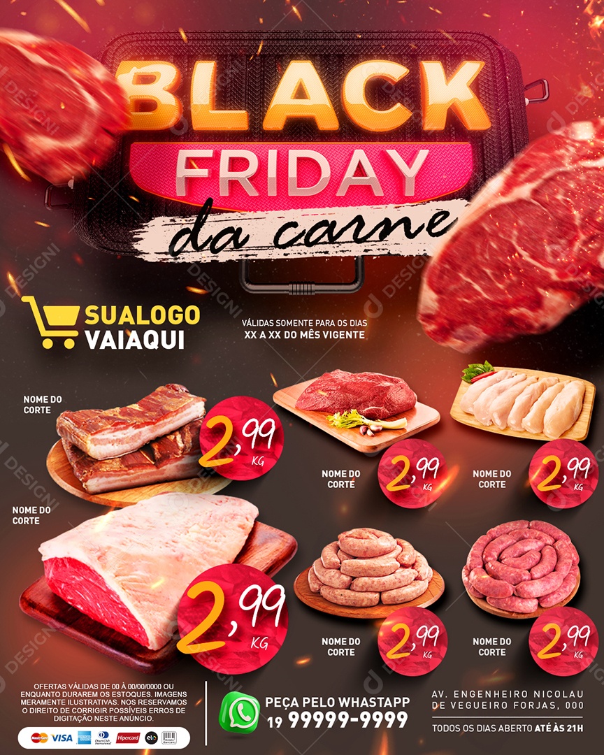 Social Media Tabloide Black Friday Açougue Carnes Linguiça Suína e Bovina PSD Editável