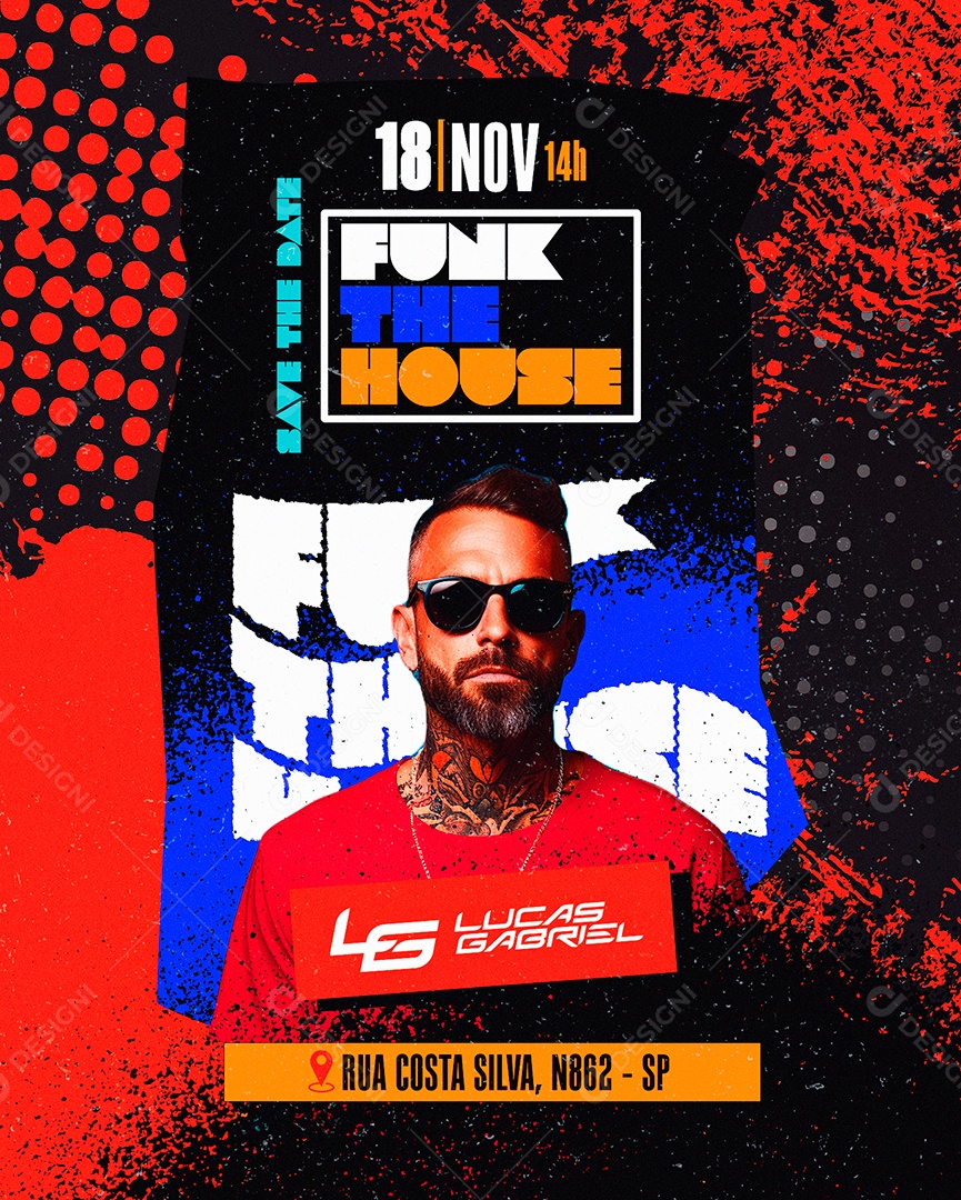 Flyer Funk The House Lucas Gabriel Social Media PSD Editável