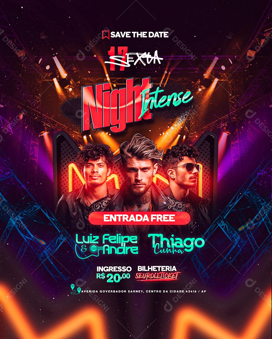 Flyer Night Intense Luiz Felipe & Andre Thiago Cunha Social Media PSD Editável