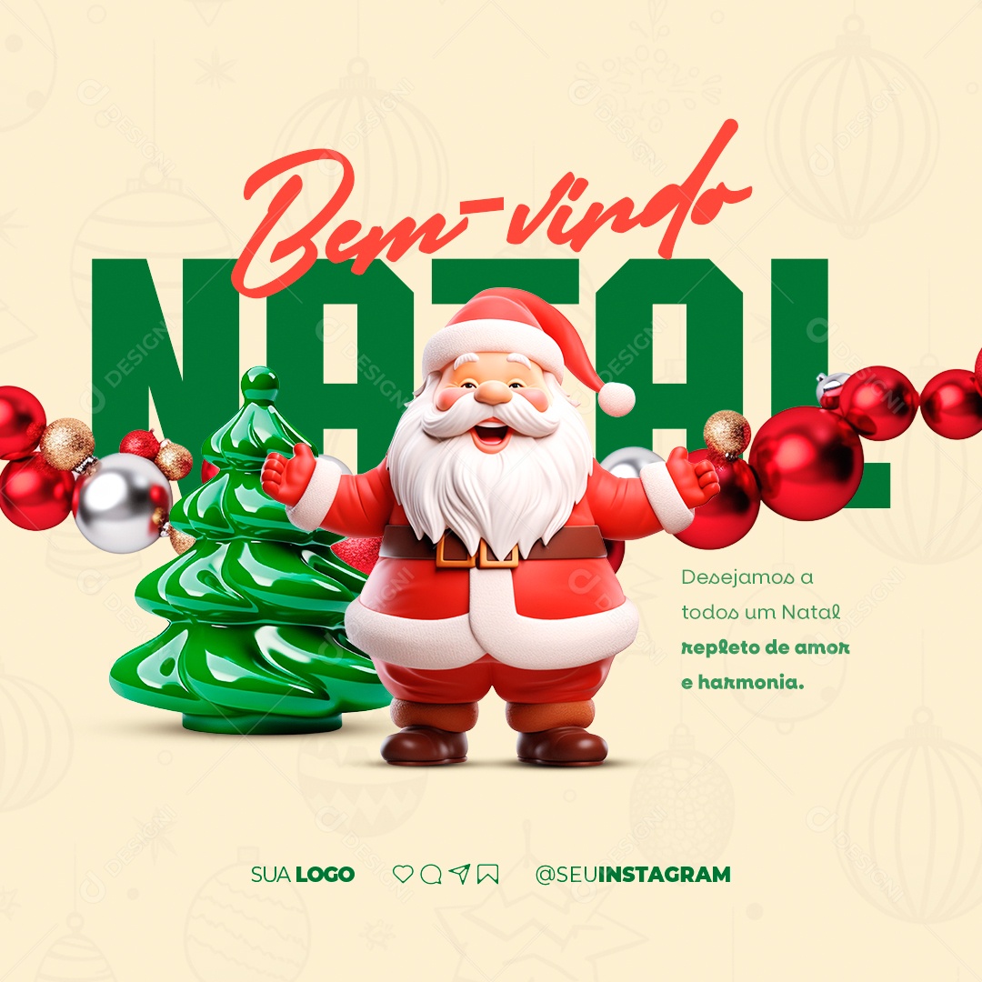 Bem Vindo Natal Desejamos a Todos um Natal Repleto de Amor e Harmonia Social Media PSD Editável