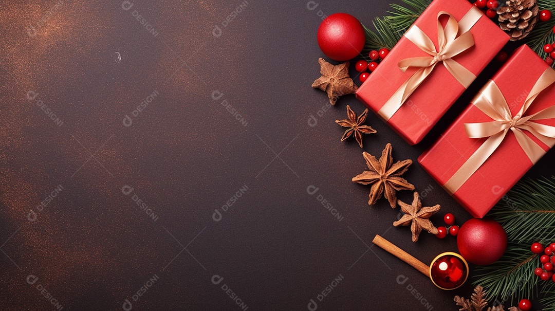 Fundo de presentes e ornamentações de natal