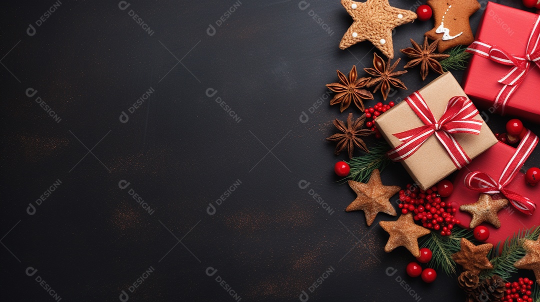 Fundo de presentes e ornamentações de natal