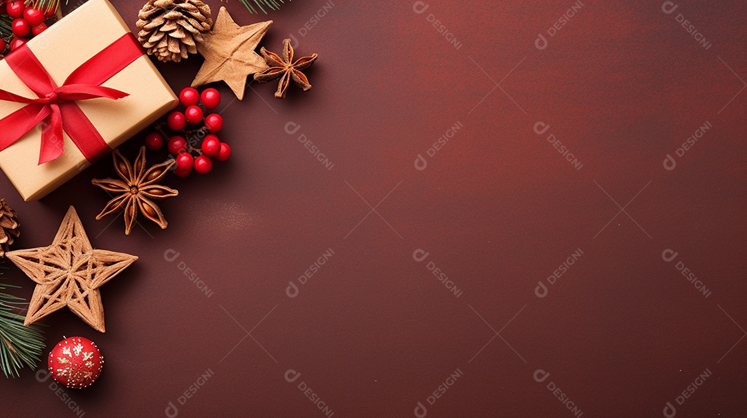Fundo de presentes e ornamentações de natal
