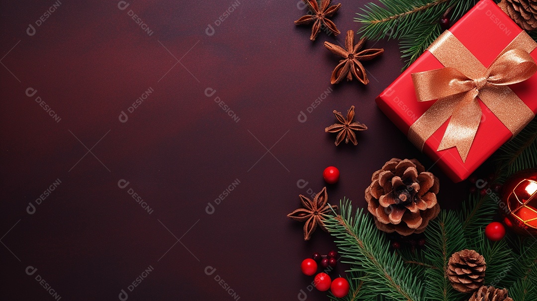 Fundo de presentes e ornamentações de natal