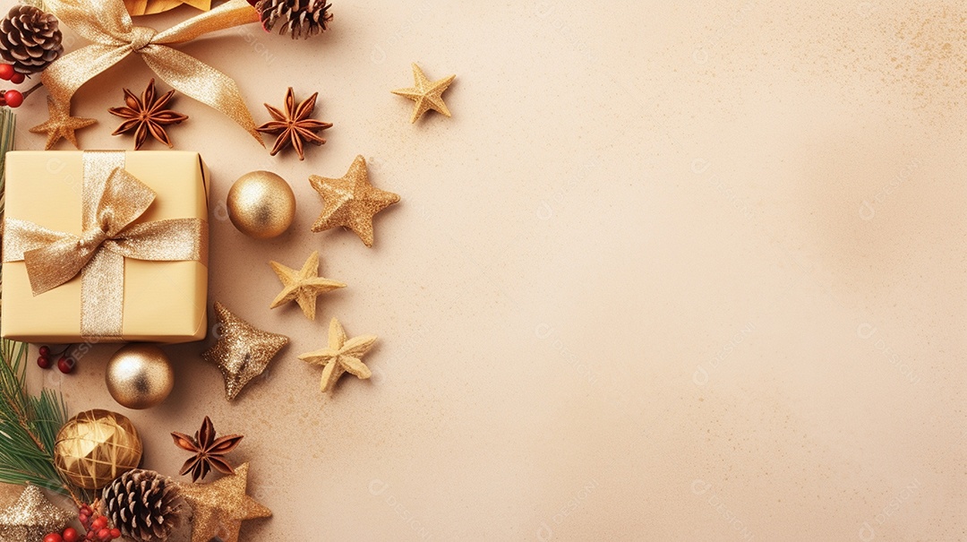 Fundo de presentes e ornamentações de natal