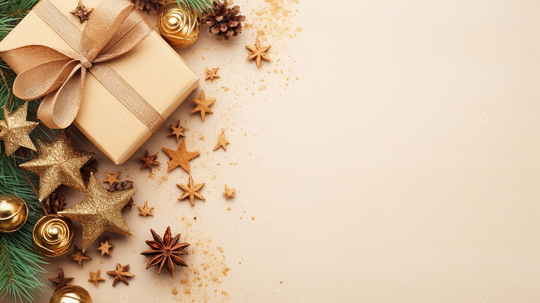 Fundo de presentes e ornamentações de natal