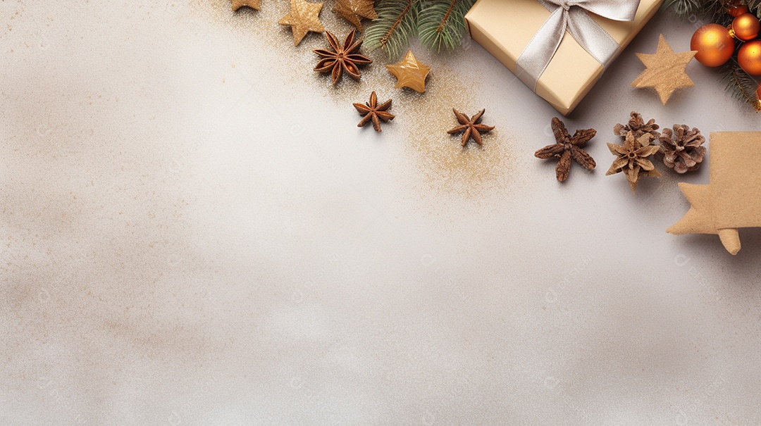 Fundo de presentes e ornamentações de natal