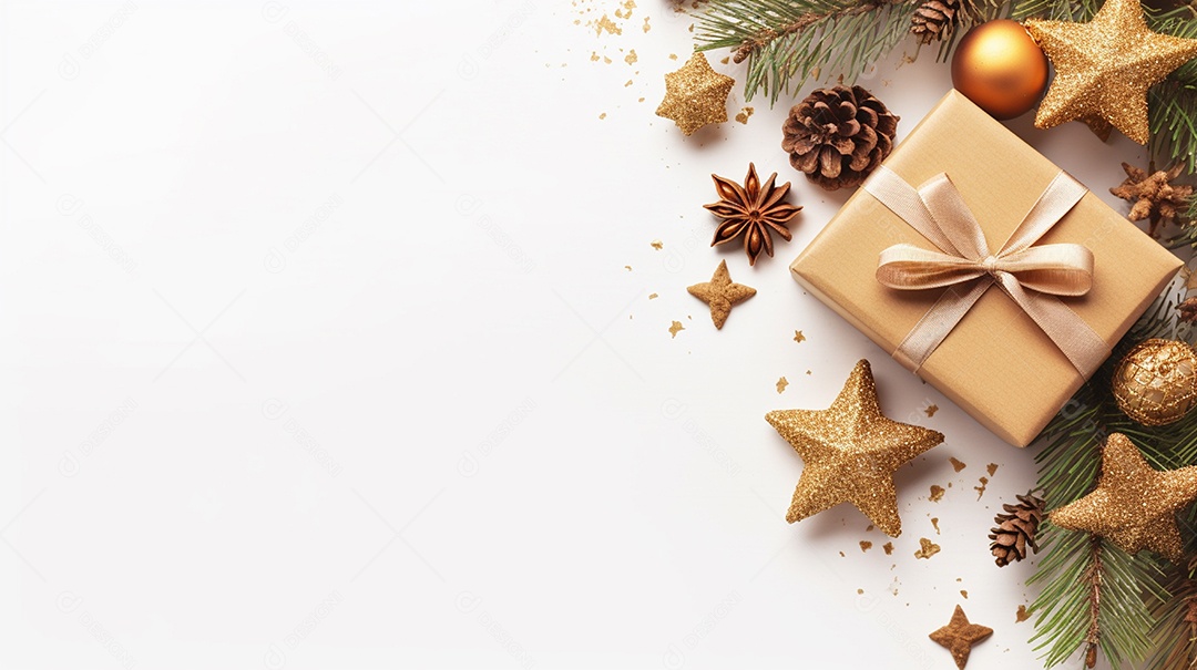 Fundo de presentes e ornamentações de natal