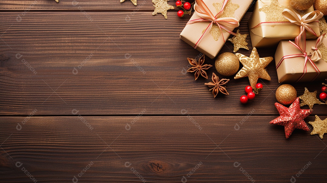 Fundo de presentes e ornamentações de natal