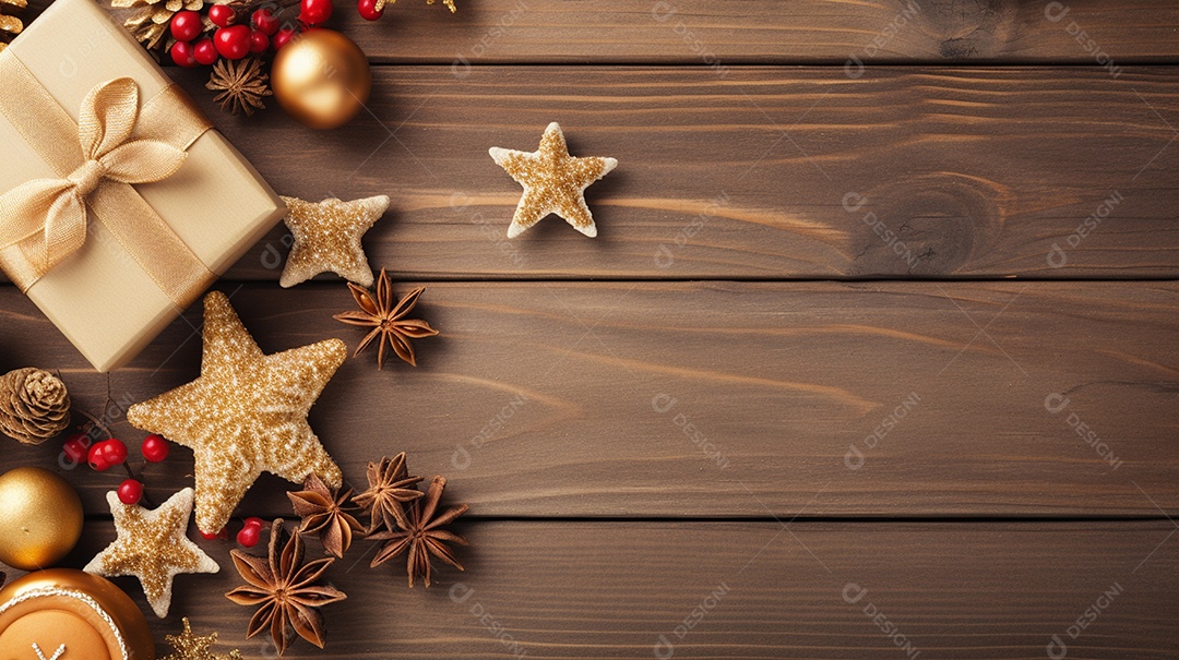 Fundo de presentes e ornamentações de natal