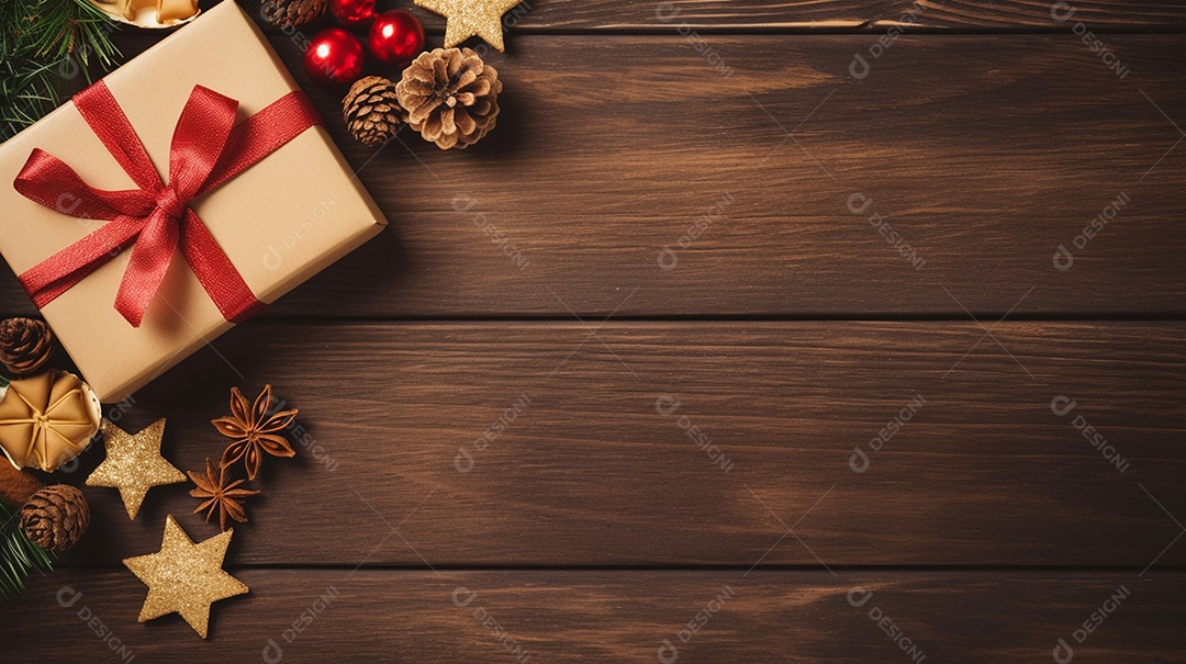 Fundo de presentes e ornamentações de natal