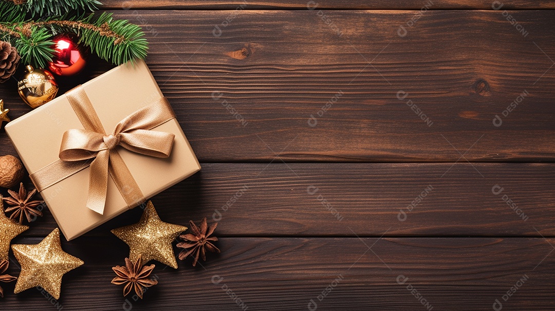 Fundo de presentes e ornamentações de natal