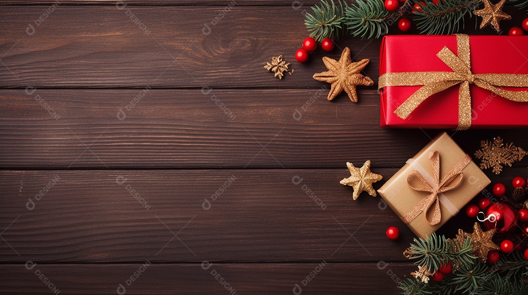 Fundo de presentes e ornamentações de natal