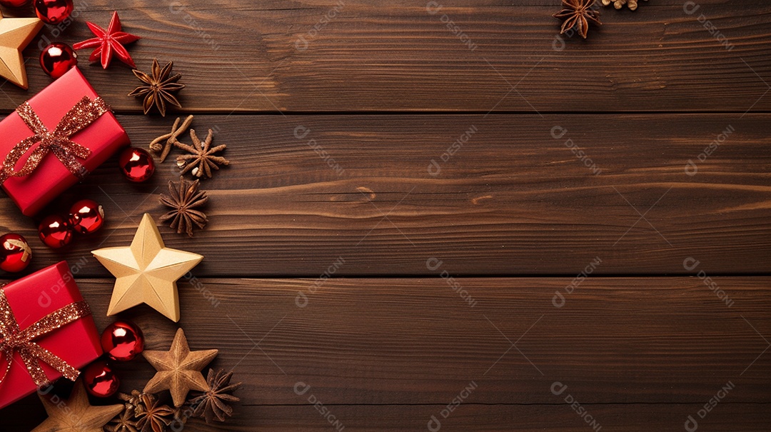 Fundo de presentes e ornamentações de natal