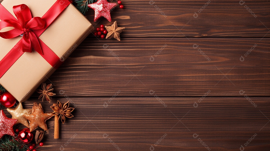 Fundo de presentes e ornamentações de natal