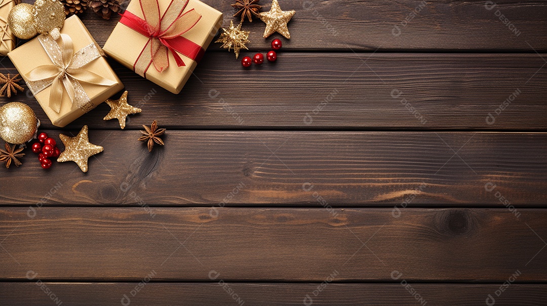 Fundo de presentes e ornamentações de natal