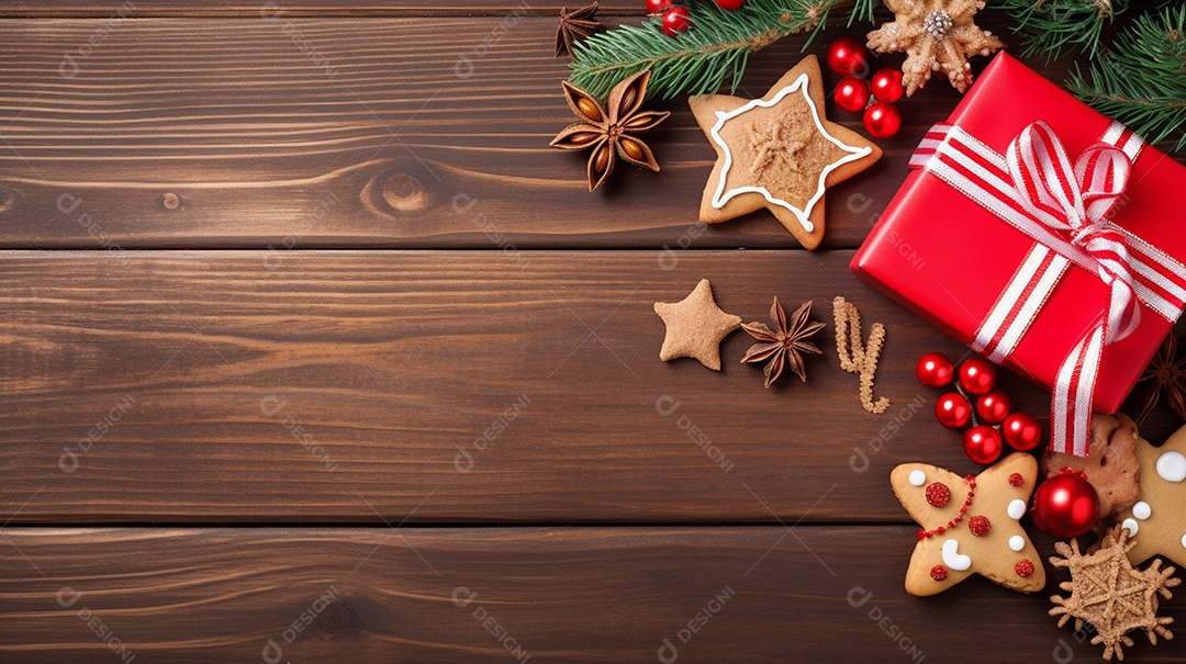 Fundo de presentes e ornamentações de natal