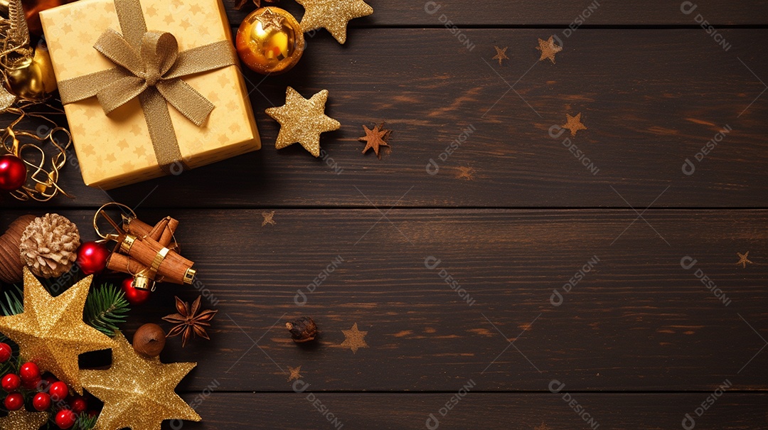 Fundo de presentes e ornamentações de natal