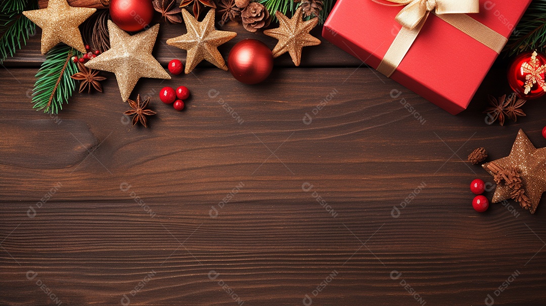 Fundo de presentes e ornamentações de natal