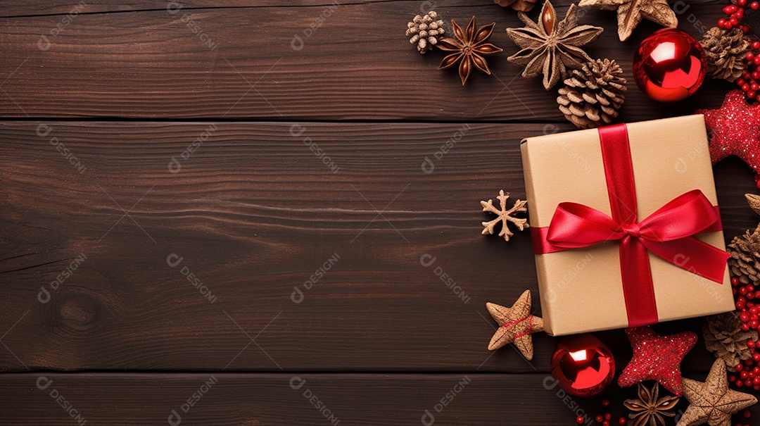 Fundo de presentes e ornamentações de natal