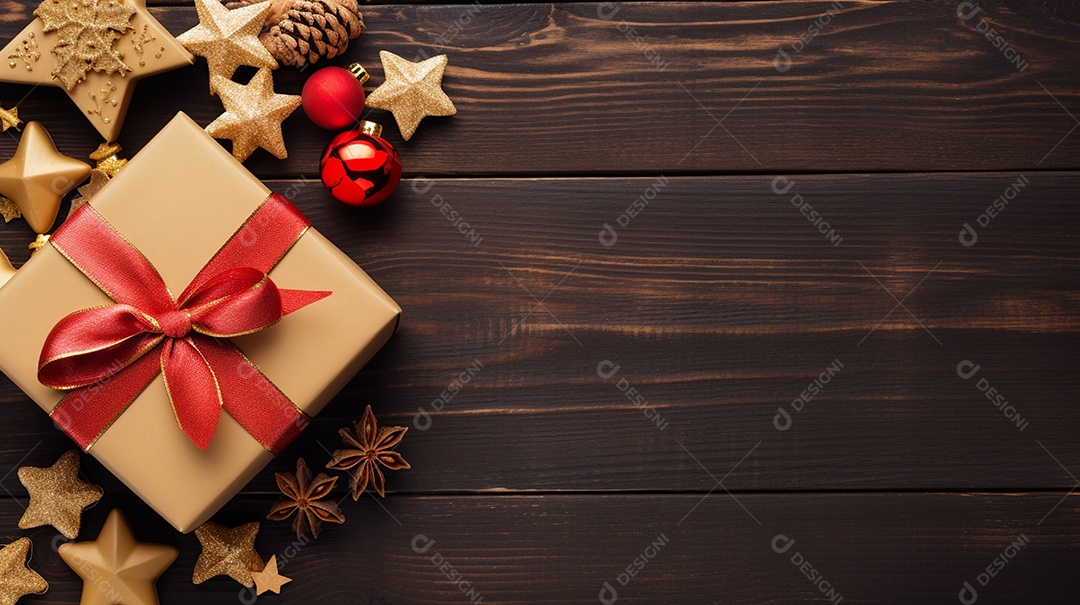 Fundo de presentes e ornamentações de natal