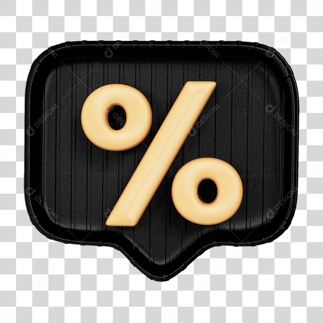 Porcentagem Dourado e Preto Elemento 3D de Black Friday para Composição PNG Transparente