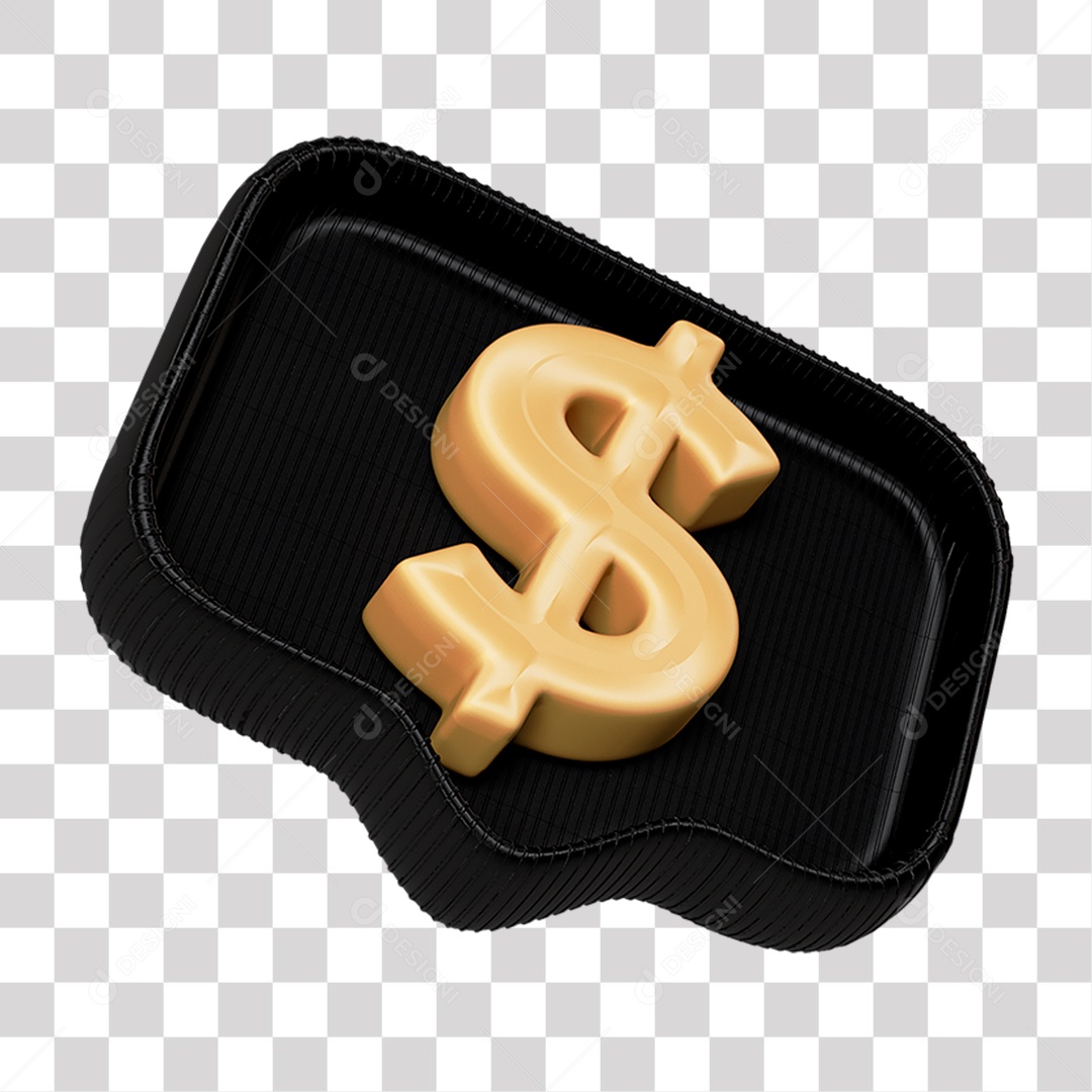 Cifrão Dourado e Preto Elemento 3D para Composição PNG Transparente