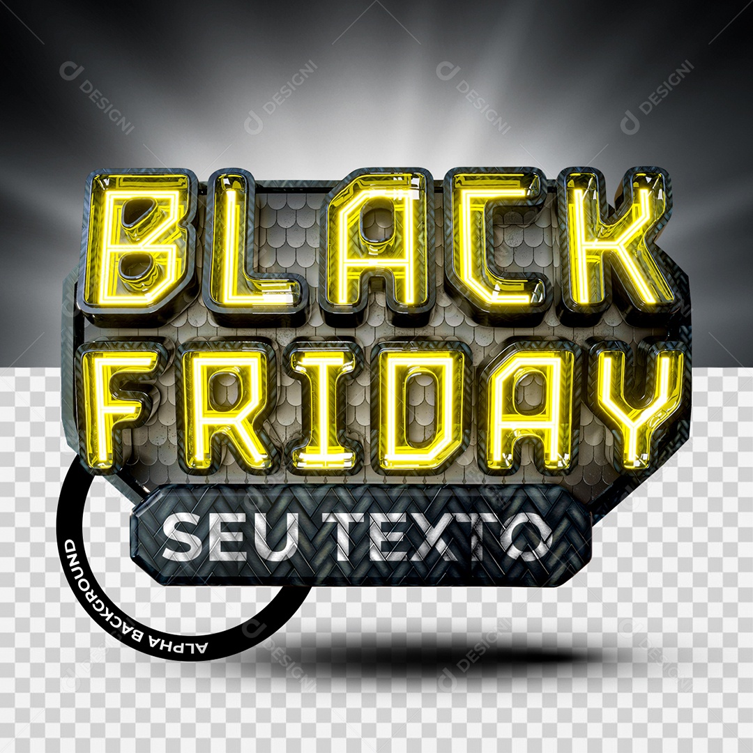 Selo 3D Black Friday Preto e Amarelo com Neon para Composição PSD
