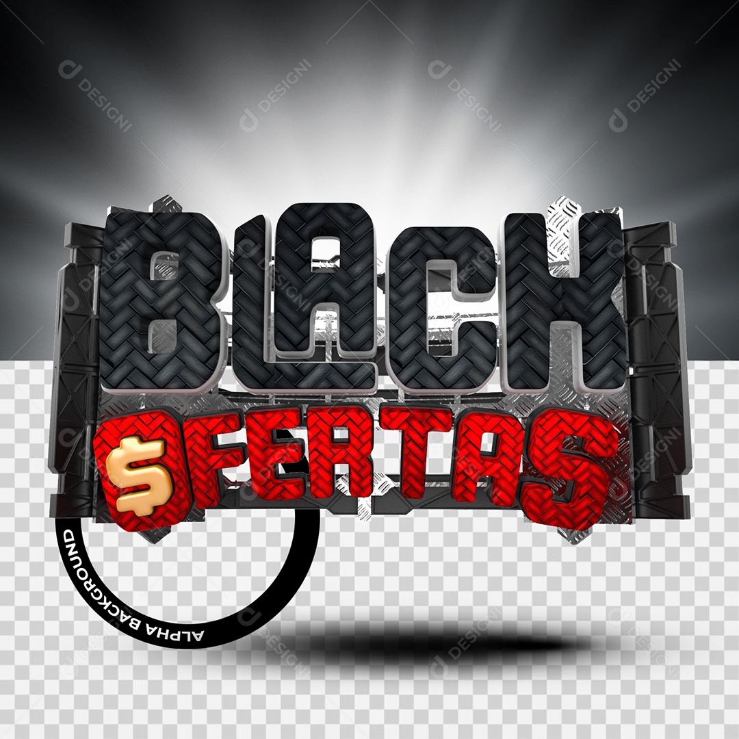 Selo 3D Black Friday Preto e Vermelho para Composição PSD