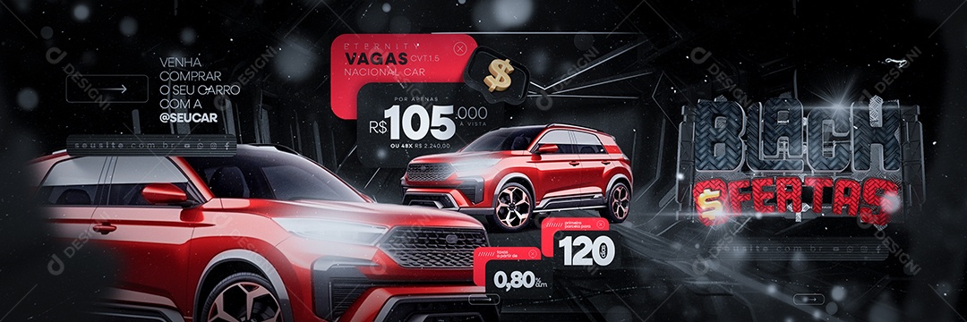 Carrossel Black Ofertas Concessionária Venha Comprar o seu Carro Social Media PSD Editável