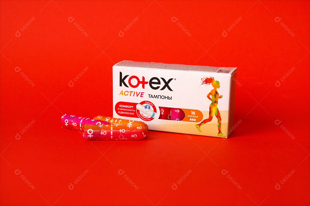 Caixa de absorvente kortex ob interno sobre fundo vermelho
