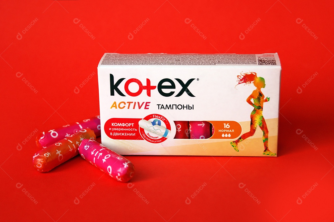 Caixa de absorvente kortex ob interno sobre fundo vermelho