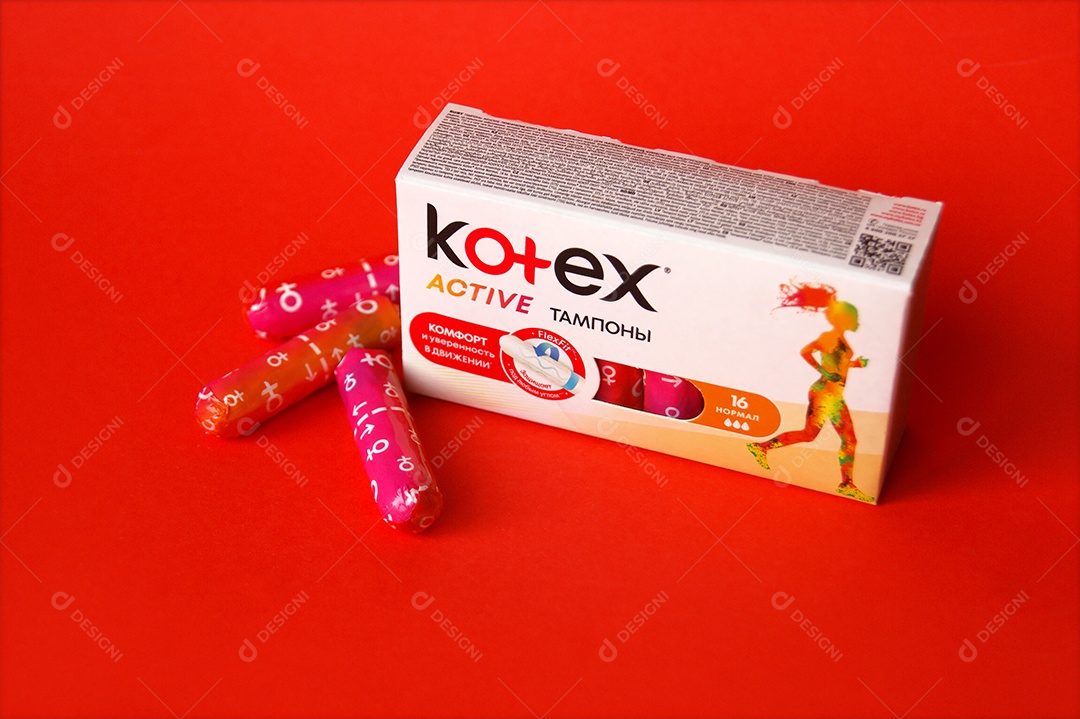 Caixa de absorvente kortex ob interno sobre fundo vermelho