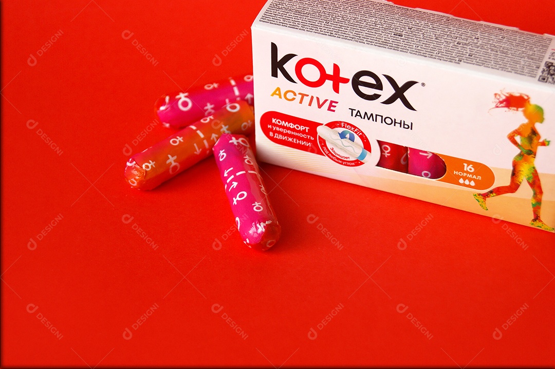 Caixa de absorvente kortex ob interno sobre fundo vermelho