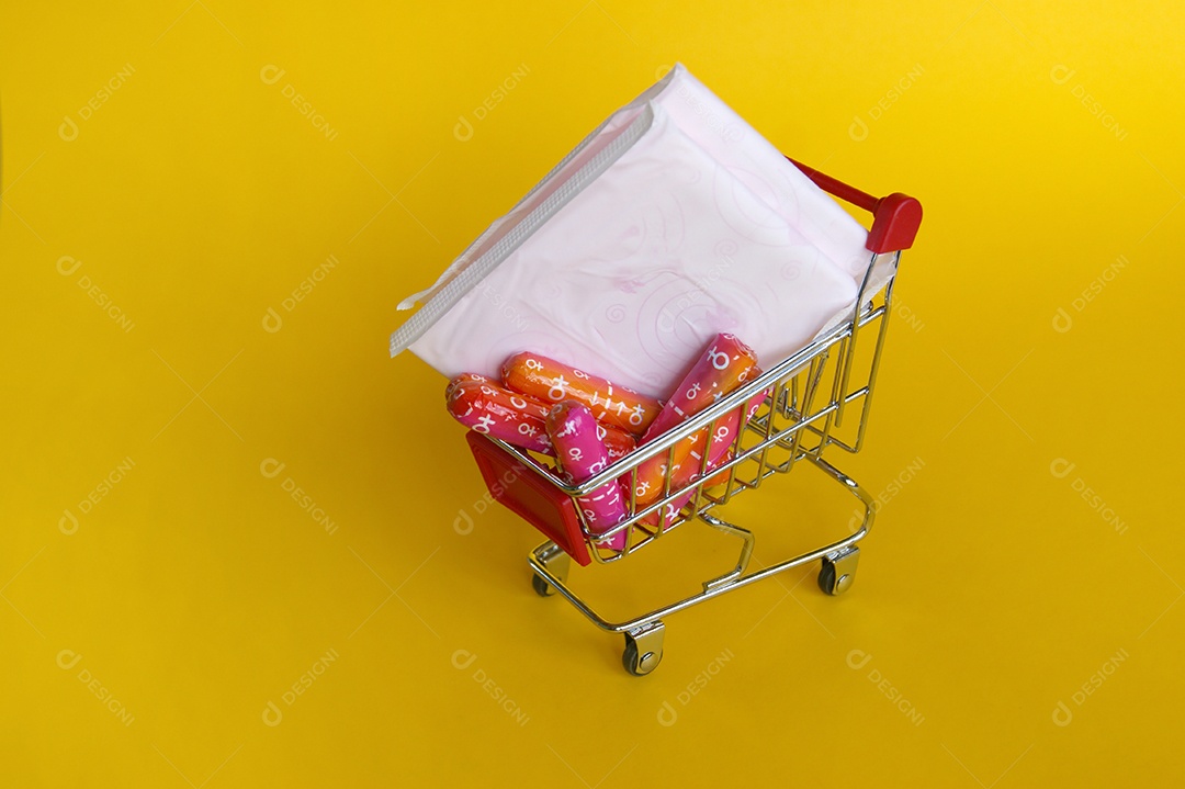 Carrinho de compra com absorvente ob interno e tradicional fundo amarelo
