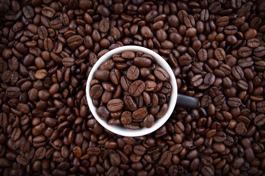 Uma xícara cheia de grãos mistura de diferentes tipos de grãos de café