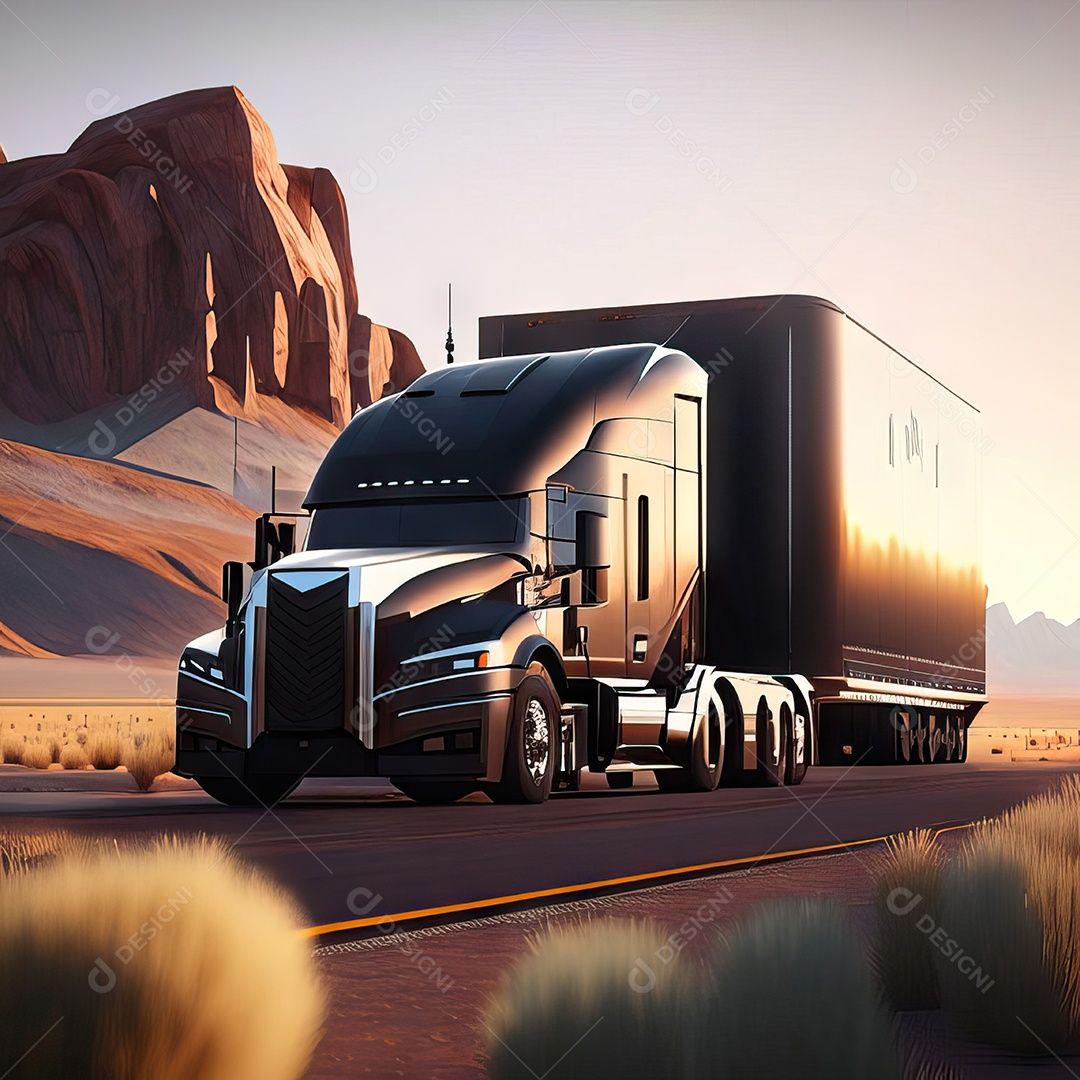 Caminhão moderno movendo-se por diferentes paisagens