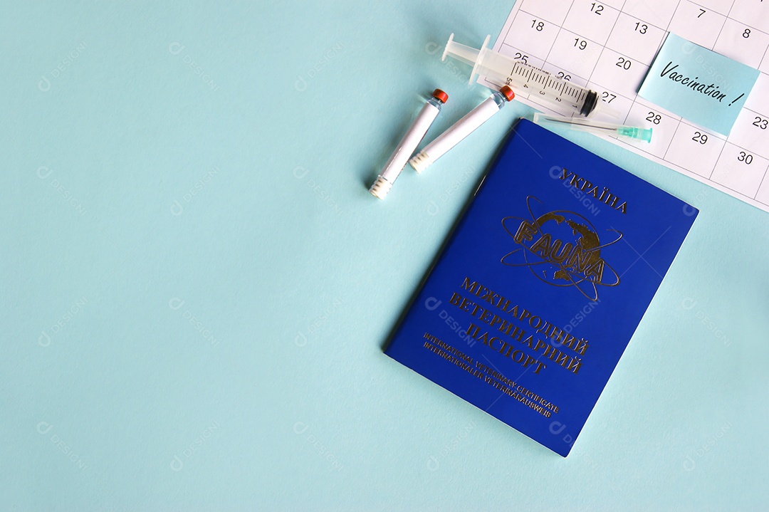 Passaporte com seringas e tubos coletor