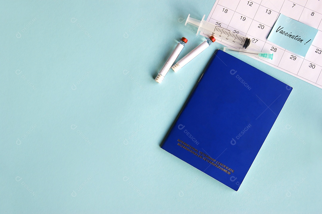 Passaporte com seringas e tubos coletor