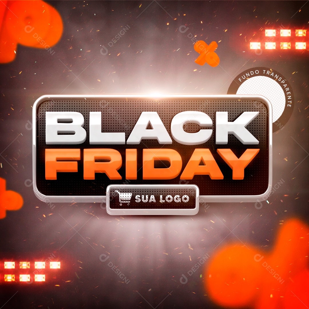 Black Friday Selo 3D Branco Laranja para Composição PSD
