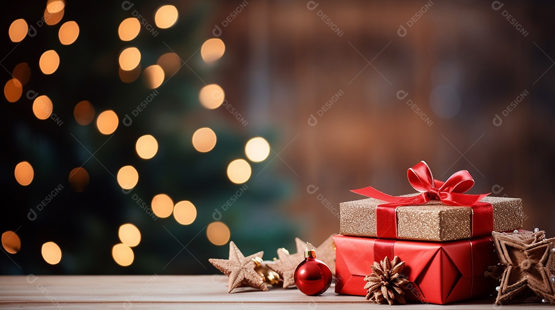 Fundo de presentes e ornamentações de natal