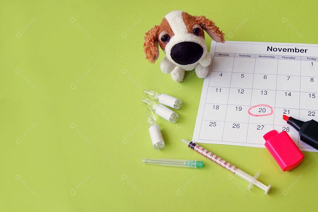 Calendário com data marcada para vacinação de animais