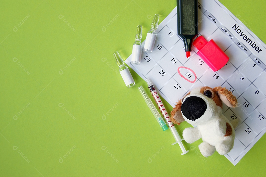 Calendário com data marcada para vacinação de animais