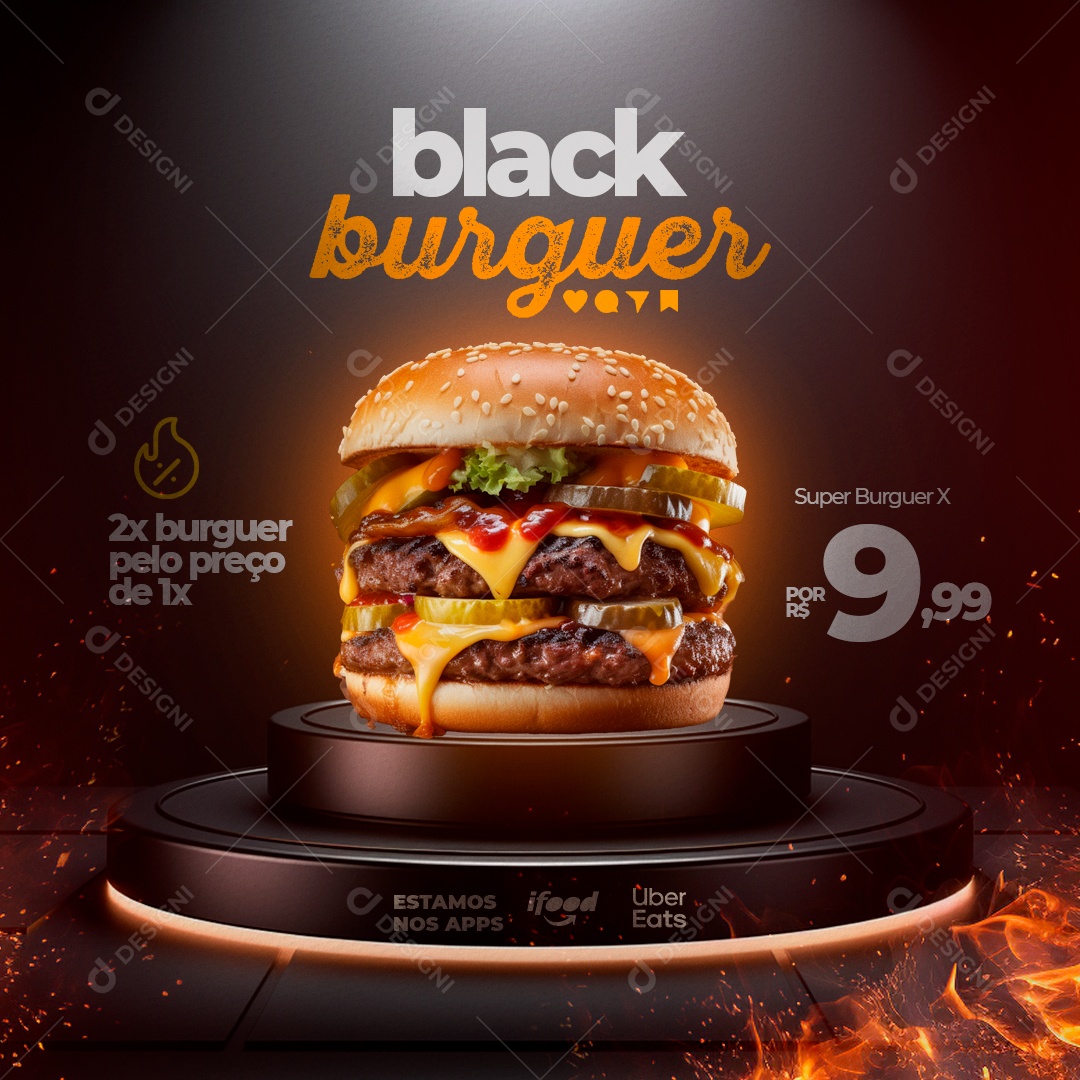 Social Media Black Burguer Hamburgueria PSD Editável